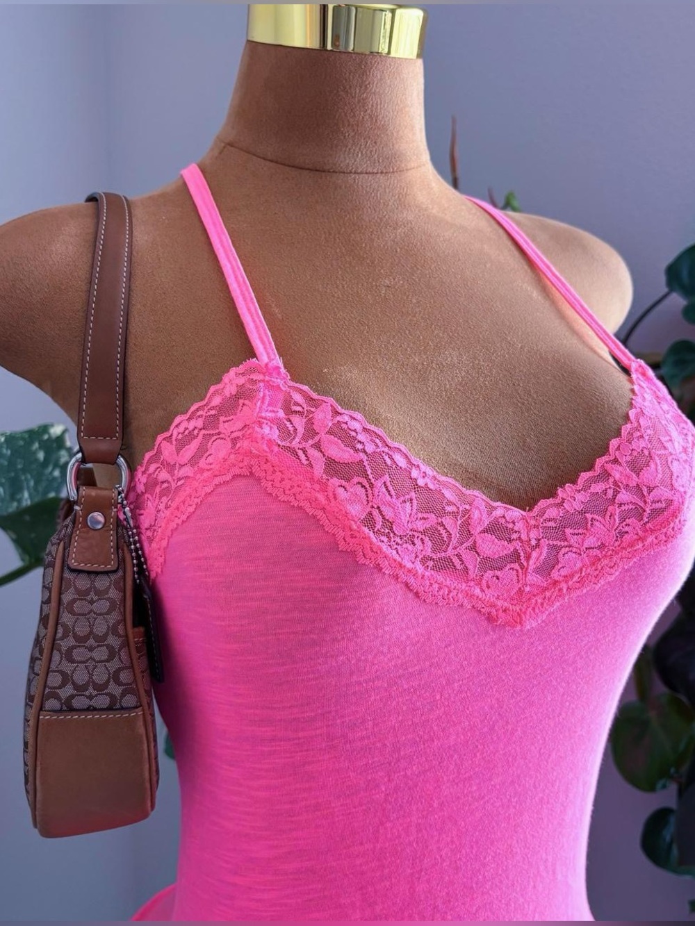 Victoria’s Secret PINK Neon Pink Lace Trim Cami Tank Top Medium